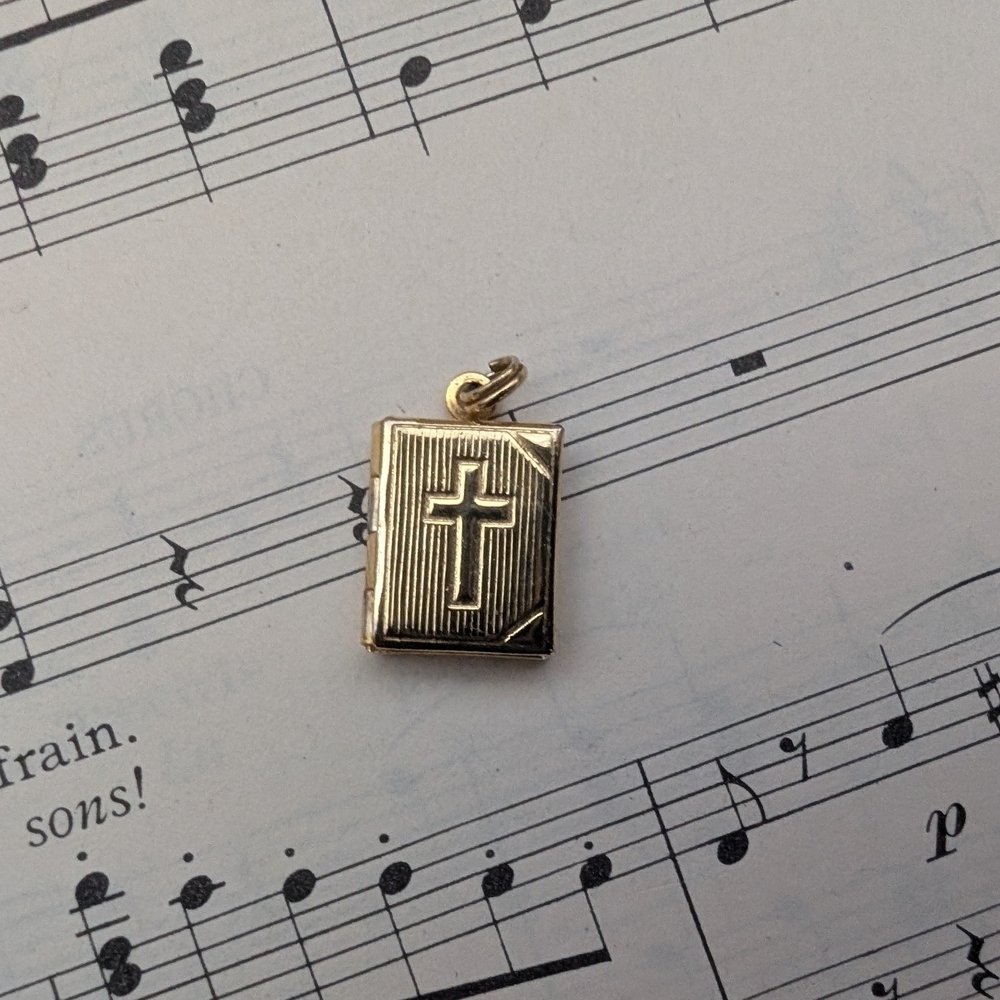 Goldtone Cross Bible Pendant Locket Charm